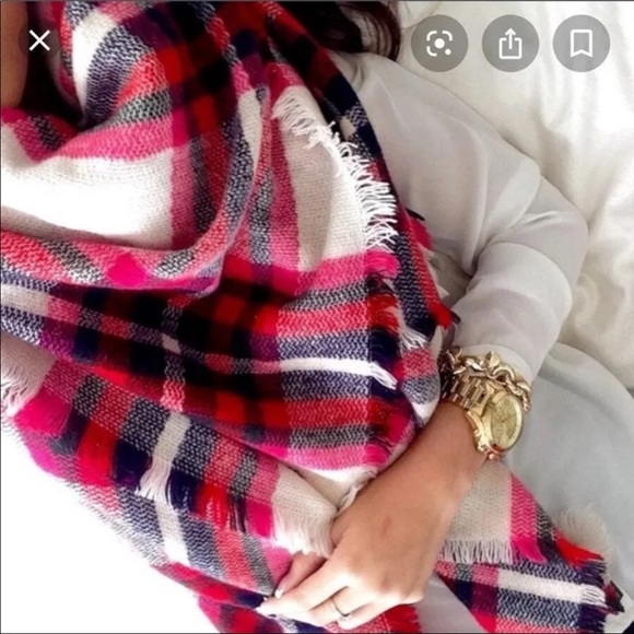 Express plaid scarf women’s pink red black cream - Picture 3 of 12